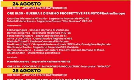 A Verbicaro Festa Provinciale di Rifondazione: due giorni di dibattiti e musica contro guerre e sfruttamento