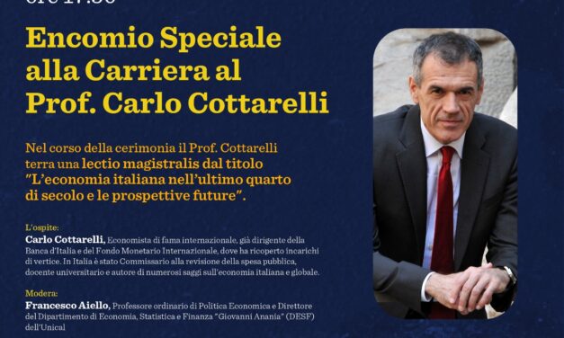 COMUNICATO STAMPA  Crescita, debito e prospettive future: Carlo Cottarelli al DESF, Università della Calabria